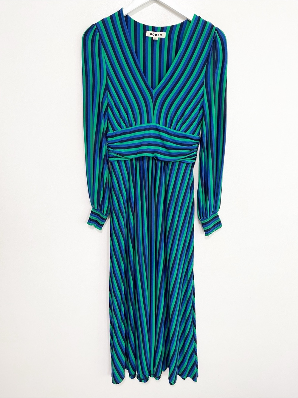BOGO! Boden Daphne Jersey Maxi Dress Green Blue Stripe Size 6 - Picture 3 of 8